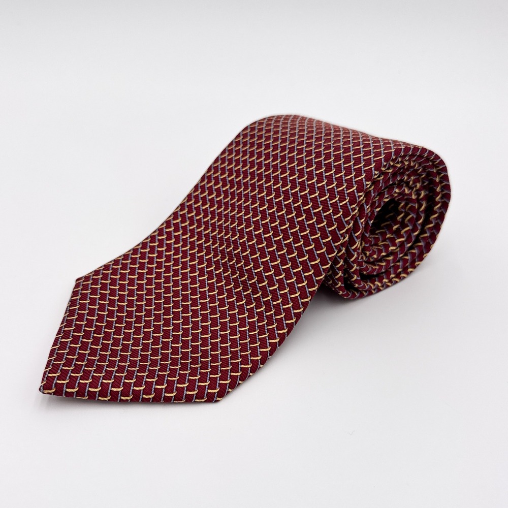 BROOKS BROTHERS 346‎ 100% Silk Burgundy Blue Yellow 3.75" x 57" Tie Made in USA